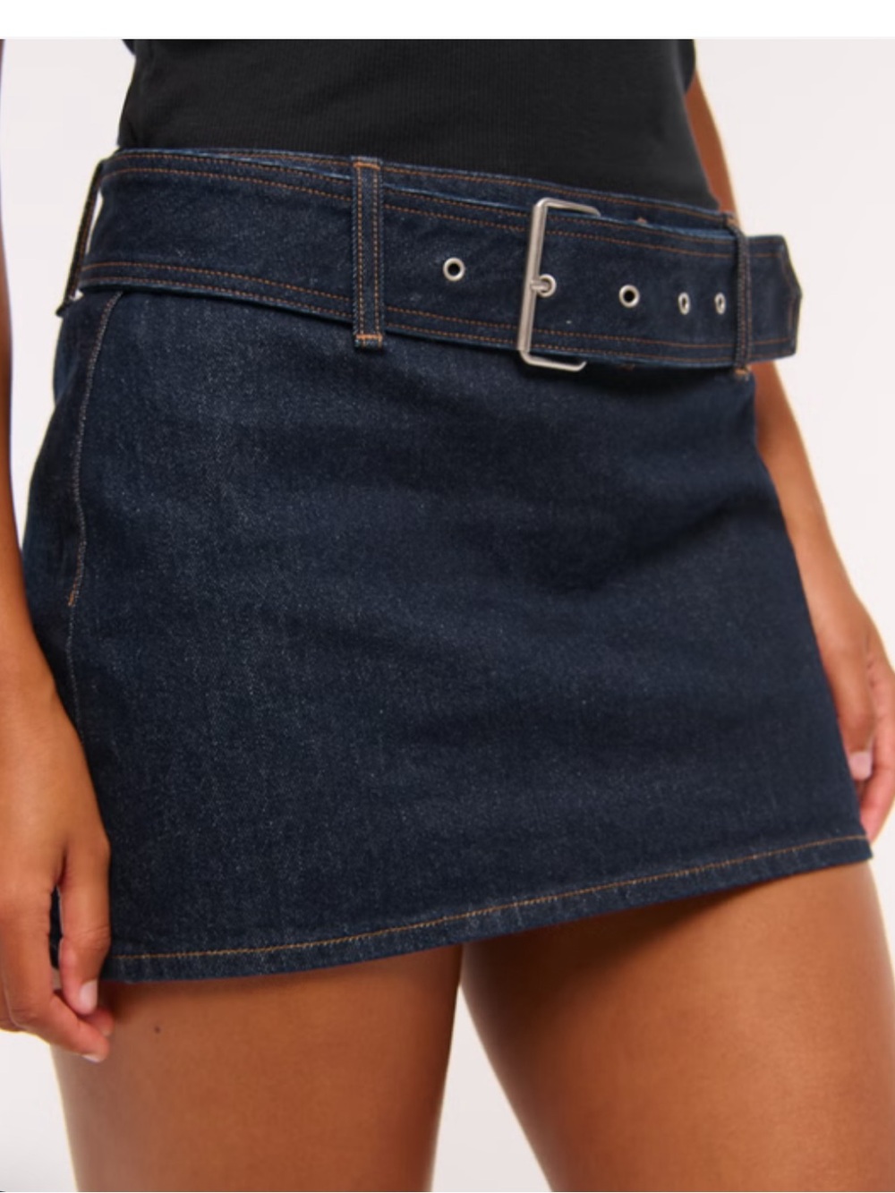 Abercrombie & Fitch Dark Blue Denim Mini Skirt with Belted Waist